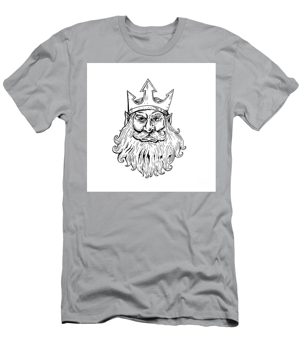 Poseidon Wearing Trident Crown Woodcut Aloysius Patrimonio T-Shirt