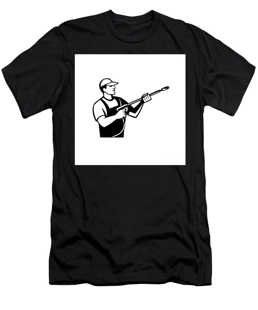 Power Washer with Water Blaster Pressure Washing Stencil Retro Black and White Aloysius Patrimonio T-Shirt