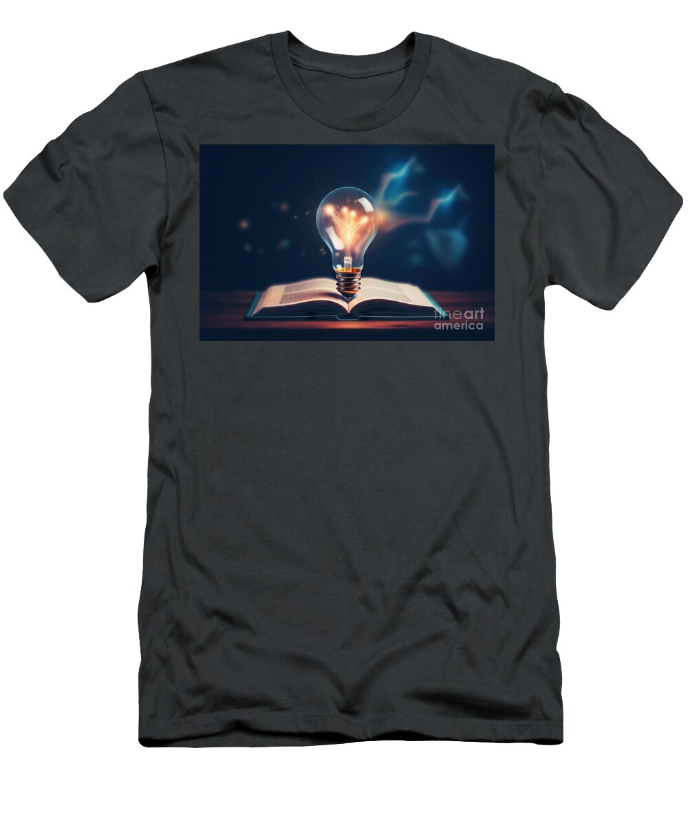 Premium Glowing Light Bulb and Book or Text Book with Futuristic Icon Self Learning or Education Knowledge and Business Studying Concept Idea of Learning Online Class or E Learning At Home N Akkash T-Shirt