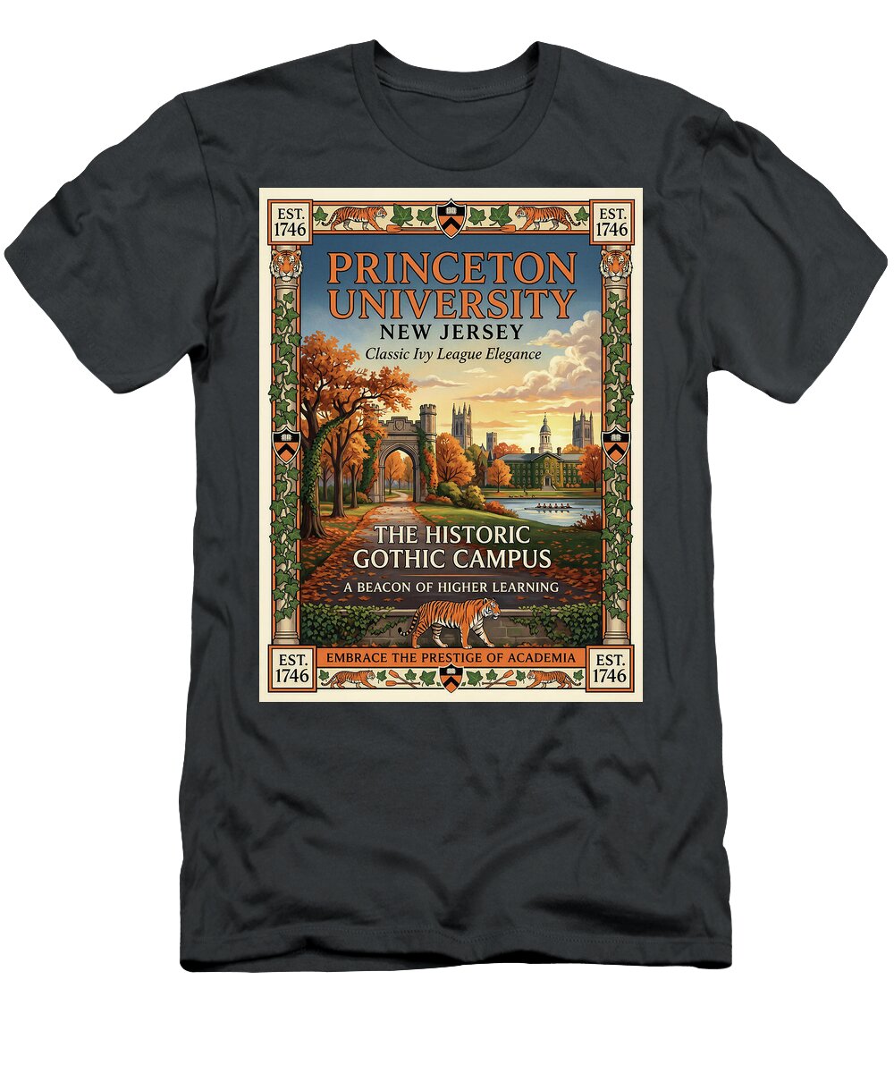 Princeton University Historic Gothic Campus Iconic Vintage Travel Poster Sampadart Gallery T-Shirt