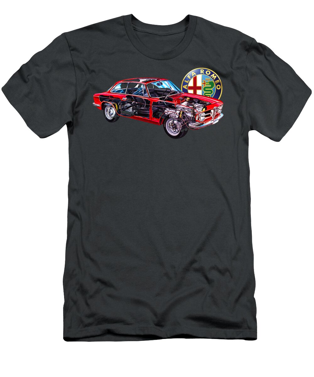 Red Alfa Romeo Giulia Gt 1300 Junior 1966 Cutaway Automotive Art Vladislav Shapovalenko T-Shirt