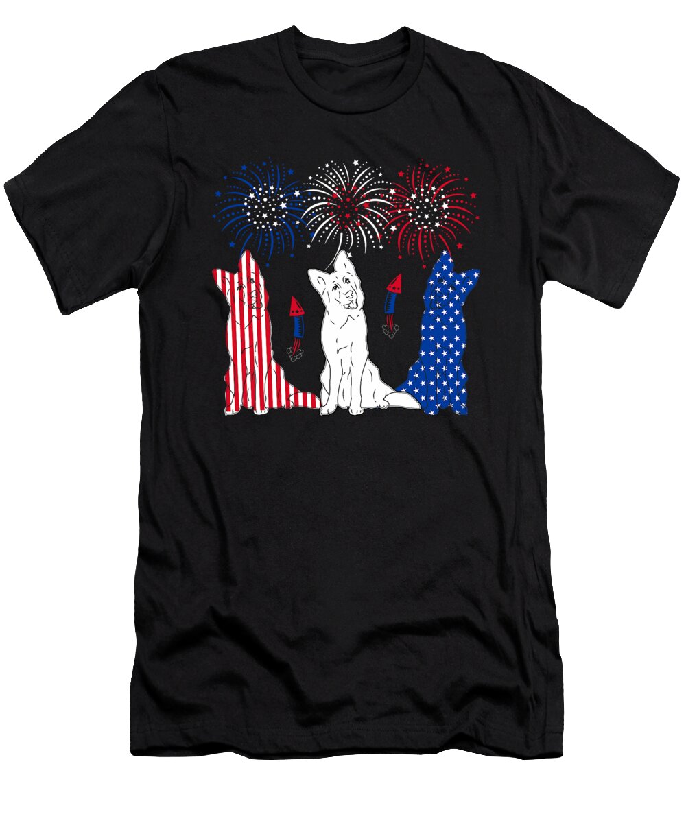 Red Blue White Three Cute German Shepherds Flag Natalie Lidford T-Shirt