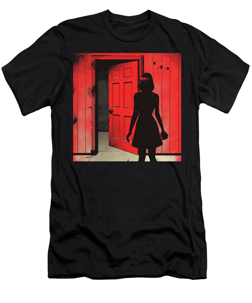 Red Door and Woman Comic Book Panel 125 Mad Paperairplanes T-Shirt
