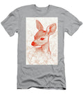 Red Line Art Drawing of a Deer Fawn Among Flowers Walama Sumini T-Shirt
