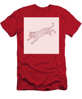Red Outlined Leopard Leaping on Pink Background Osinski Gerald T-Shirt