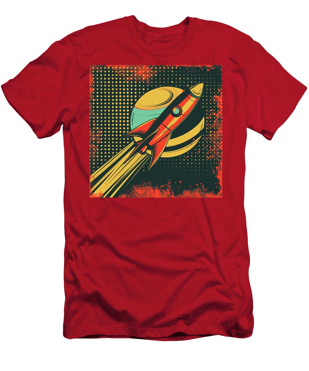 Red Rocket in Space Comic Book Art 59 Mad Paperairplanes T-Shirt