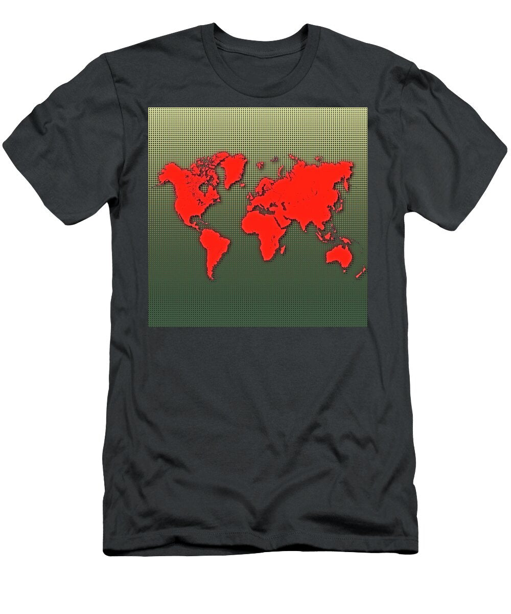 Red World Map on Background with a Halftone Pattern Background Rudy Bagozzi T-Shirt