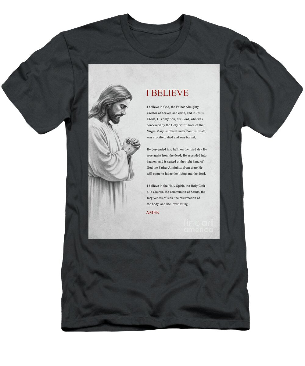 Religious Creed with Jesus Figure Aged Pixel T-Shirt