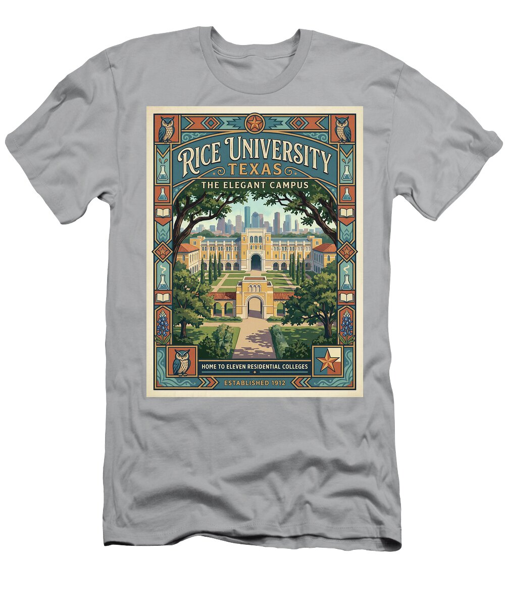 Rice University Campus Iconic Vintage Travel Poster Sampadart Gallery T-Shirt
