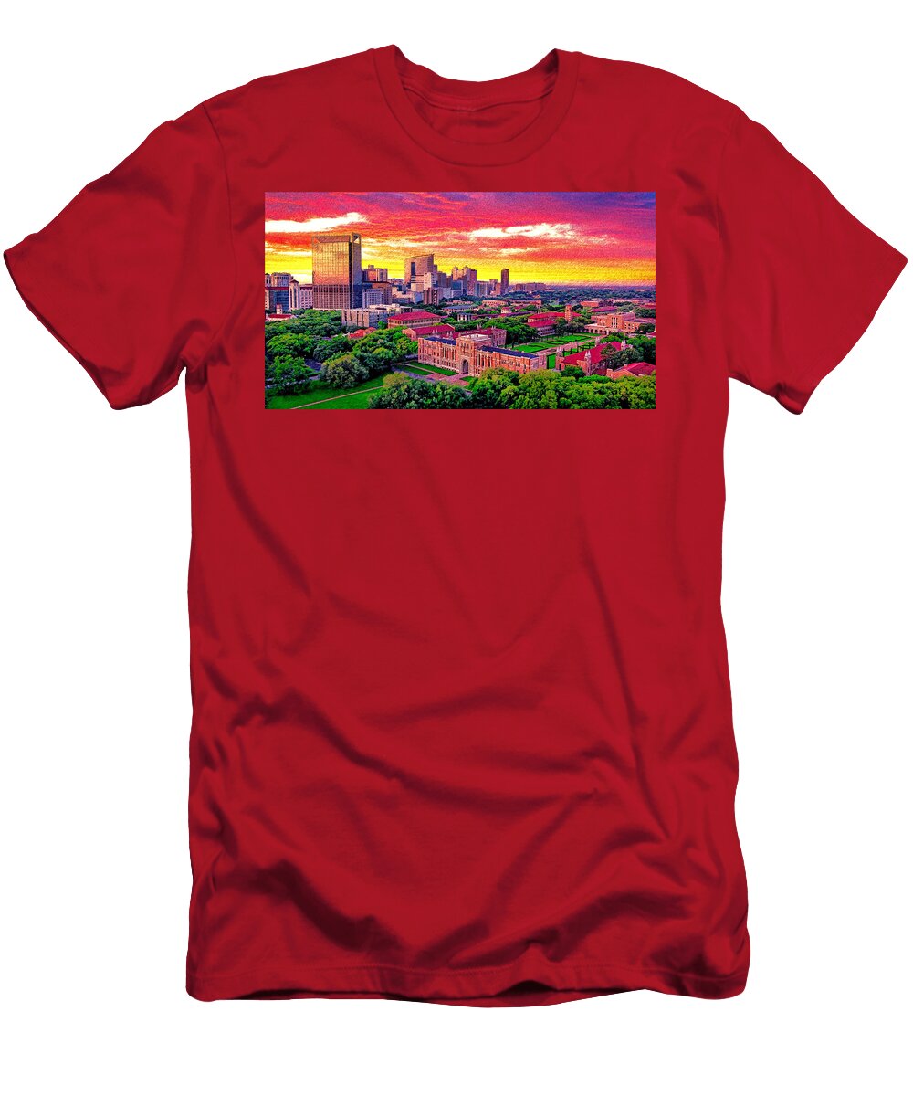Rice University Campus with the Texas Medical Center Seen in the Distance At Sunset in Houston Watch and Relax T-Shirt