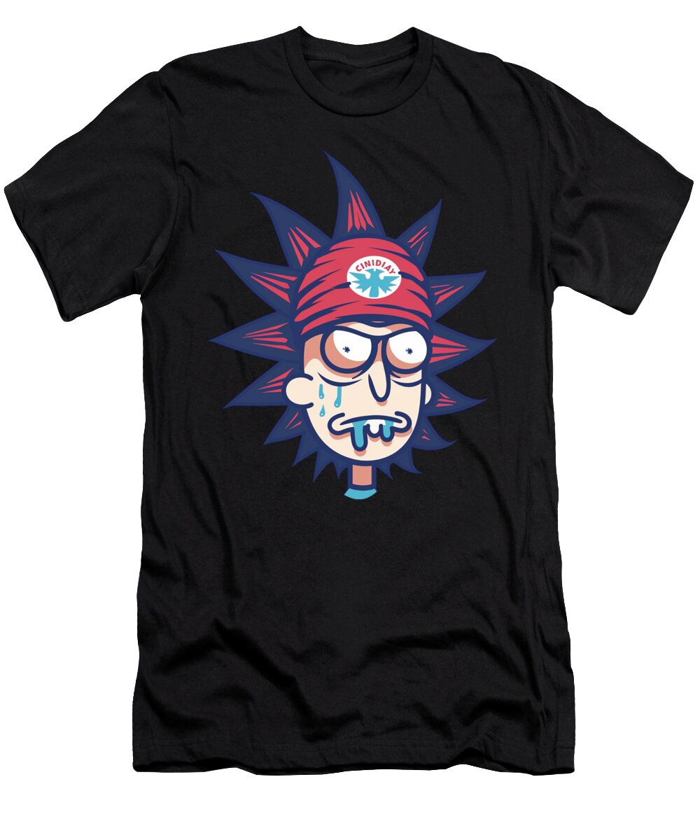 Rick and Morty Vs Cleveland Indians Logo Contrast and Comparison Rush T-Shirt