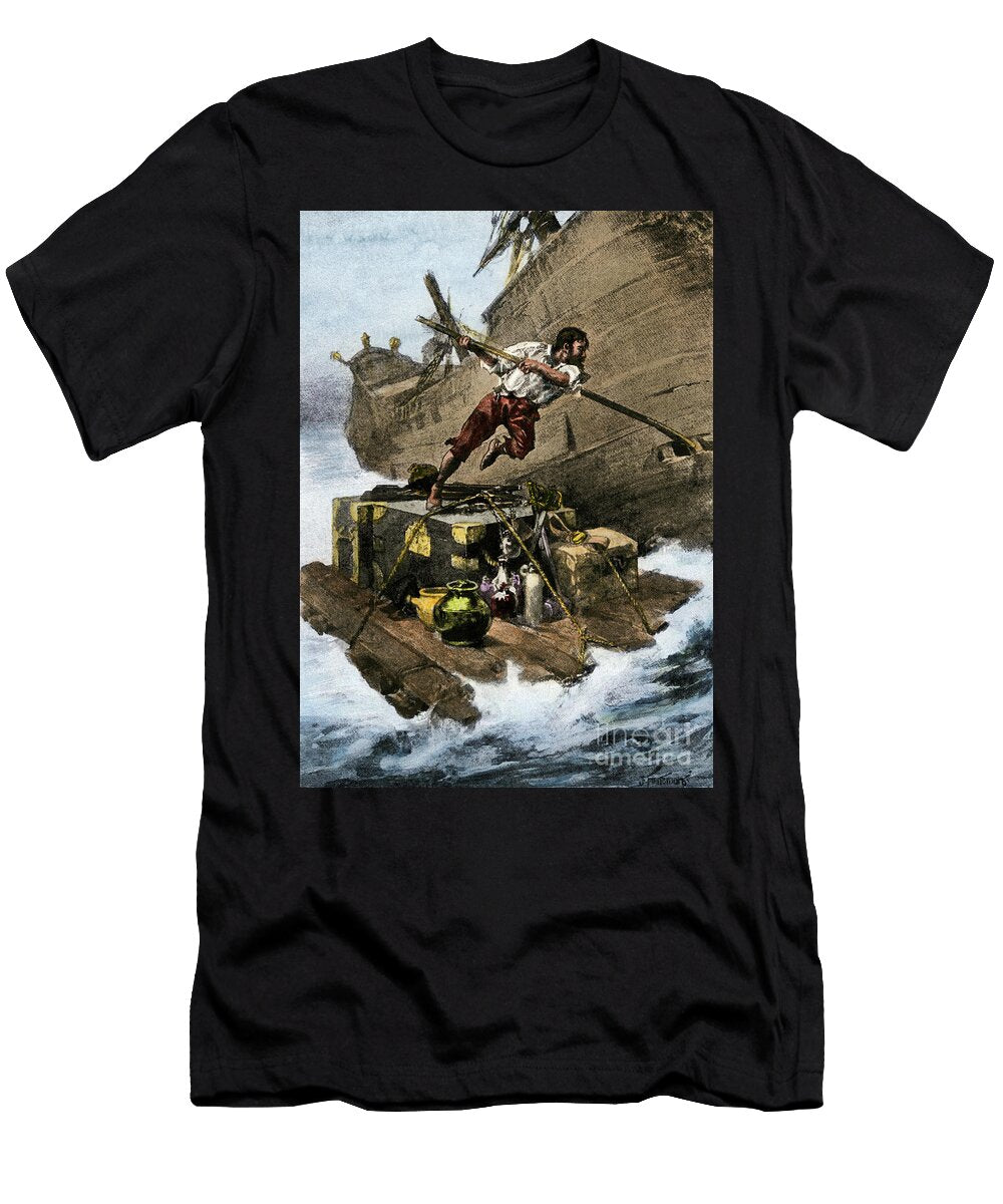 Robinson Crusoe Escaping the Sinking Ship American School T-Shirt
