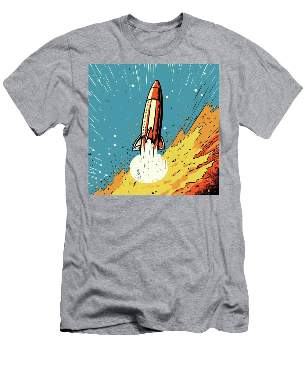 Rocket Blasting Off Comic Book Art 46 Mad Paperairplanes T-Shirt