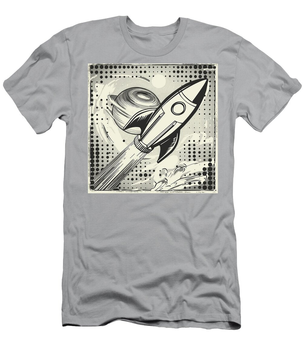 Rocket Ship in Deep Space Comic Book Art 14 Mad Paperairplanes T-Shirt