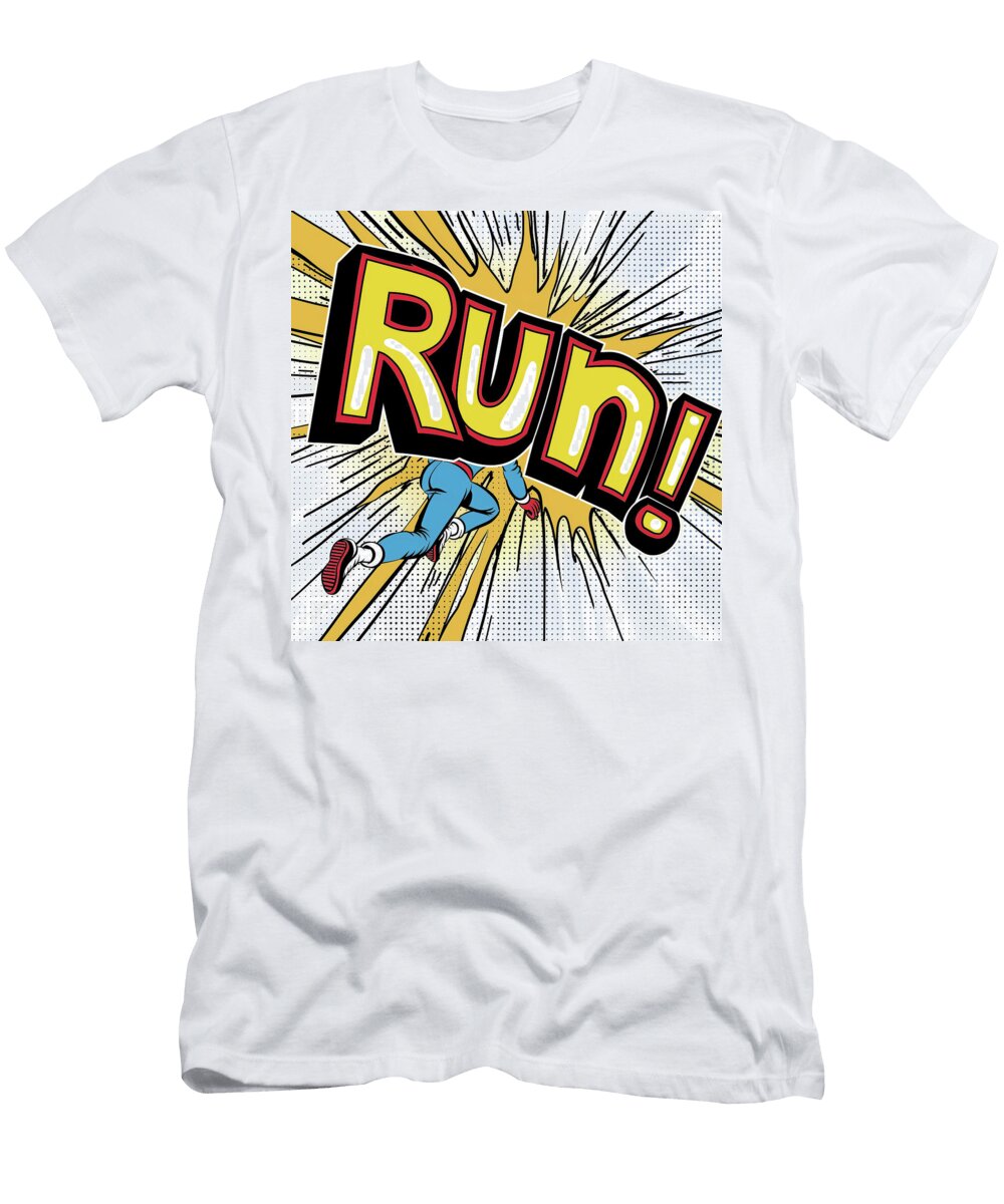 Run Word Art Comic Book Panel 126 Mad Paperairplanes T-Shirt