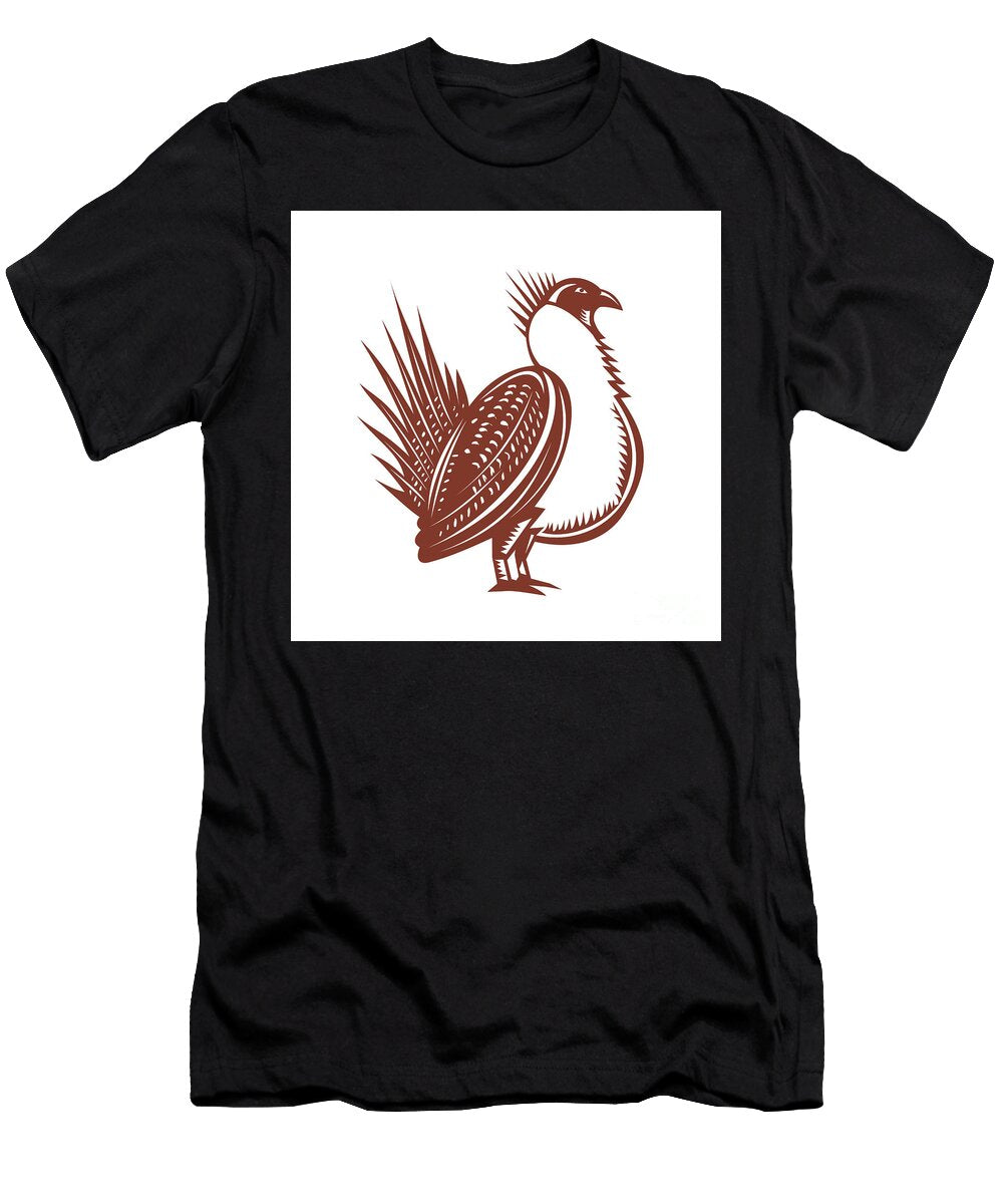 Sage Grouse Bird Woodcut Aloysius Patrimonio T-Shirt