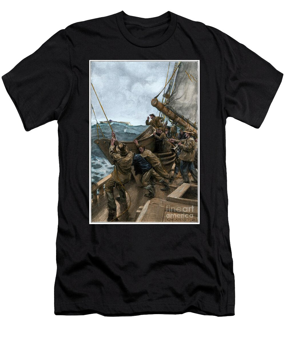 Sailors Putting a Lifeboat At Sea to Rescue Sailors Survivors of a Shipwrecked Early 1900s American School T-Shirt