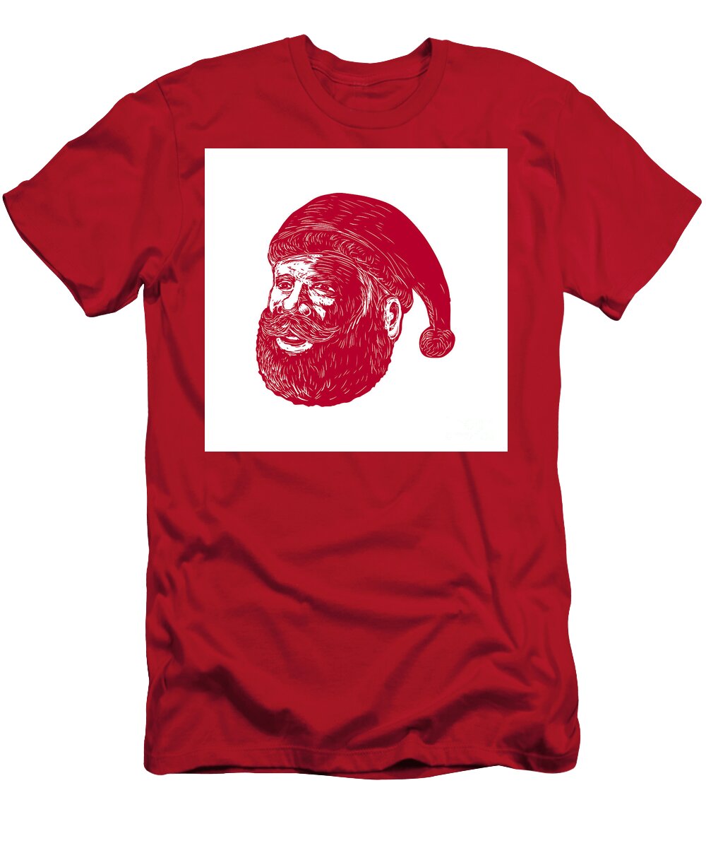 Santa Claus Head Woodcut Aloysius Patrimonio T-Shirt