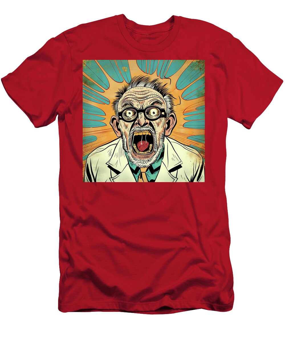 Screaming Mad Scientist Comic Book Art 58 Mad Paperairplanes T-Shirt