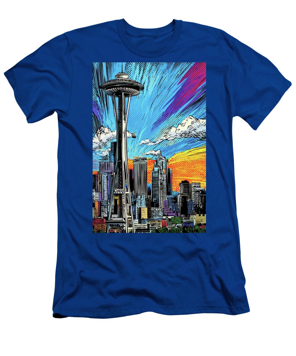 Seattle Pop Art Skyline Space Needle Energy Skylinevistas T-Shirt