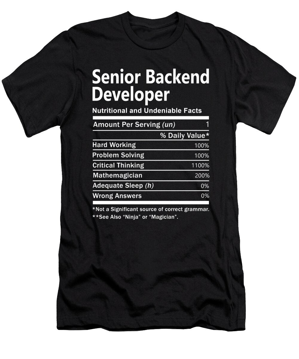 Senior Backend Developer Nutrition Factors Gift Item Shi Hu Kang T-Shirt
