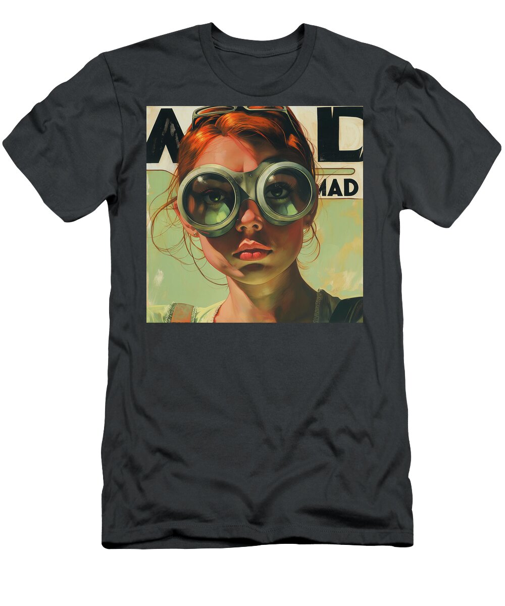 Serious Goggles Lady Mad Comic Book Cover 56 Mad Paperairplanes T-Shirt