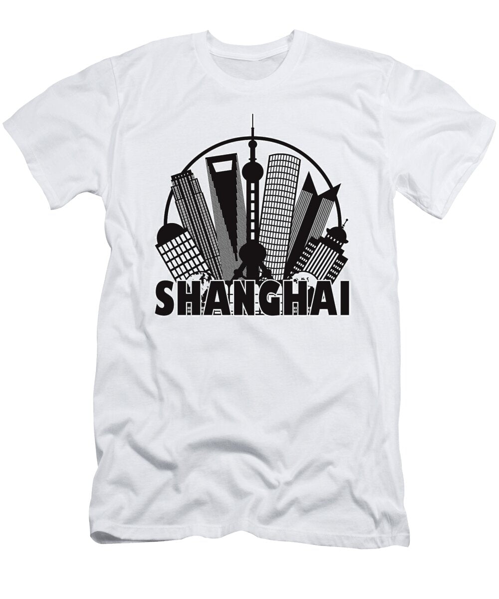 Shanghai City Skyline Black and White Circle Outline Illustratio Jpldesigns T-Shirt