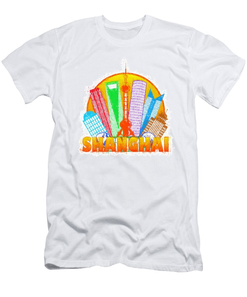 Shanghai City Skyline Circle Impressionist Illustration Jpldesigns T-Shirt