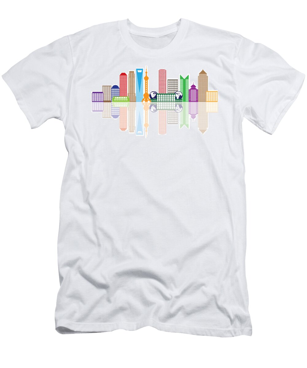 Shanghai City Skyline Color Outline Illustration Jpldesigns T-Shirt