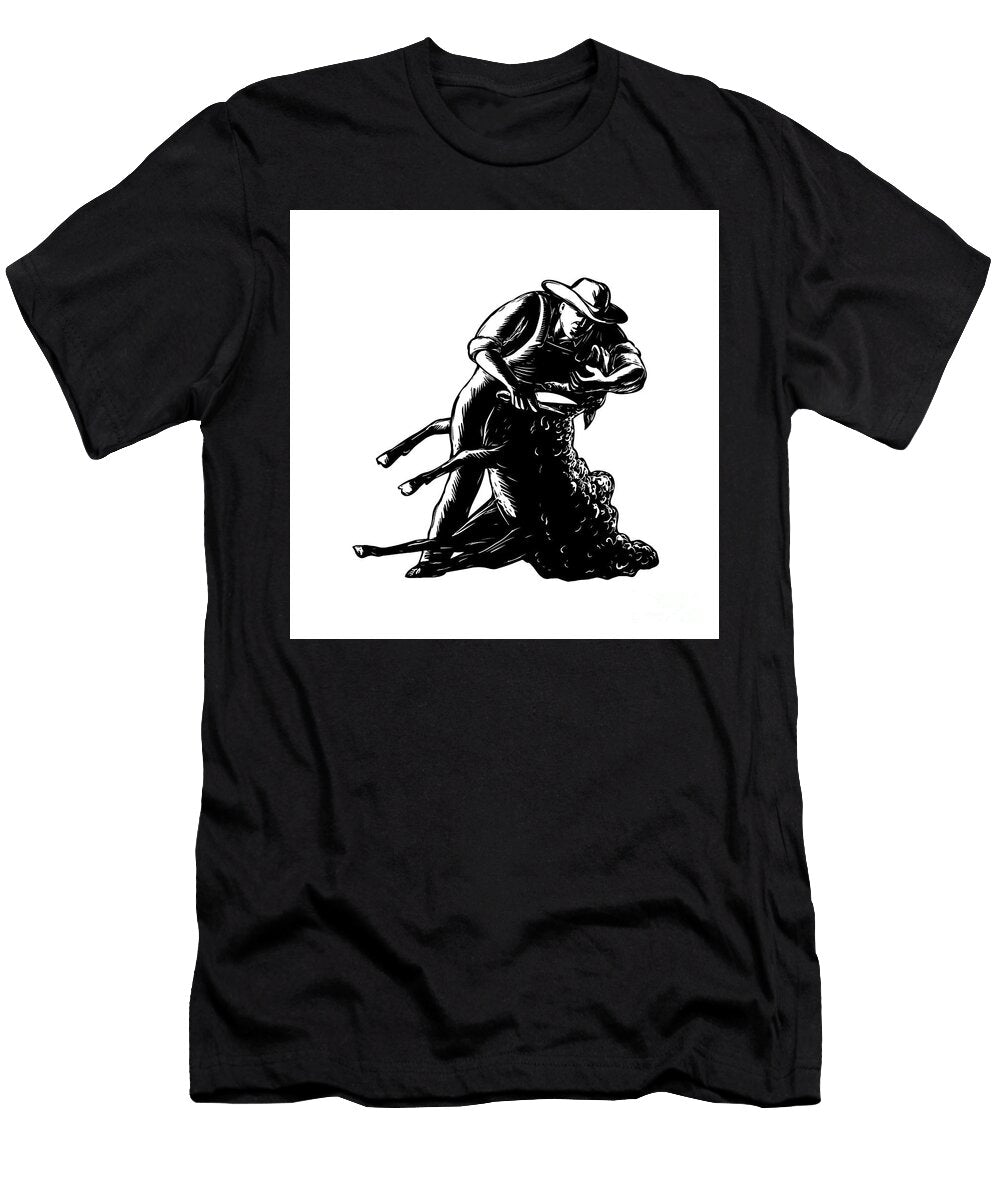 Shearer Shearing Sheep Woodcut Aloysius Patrimonio T-Shirt