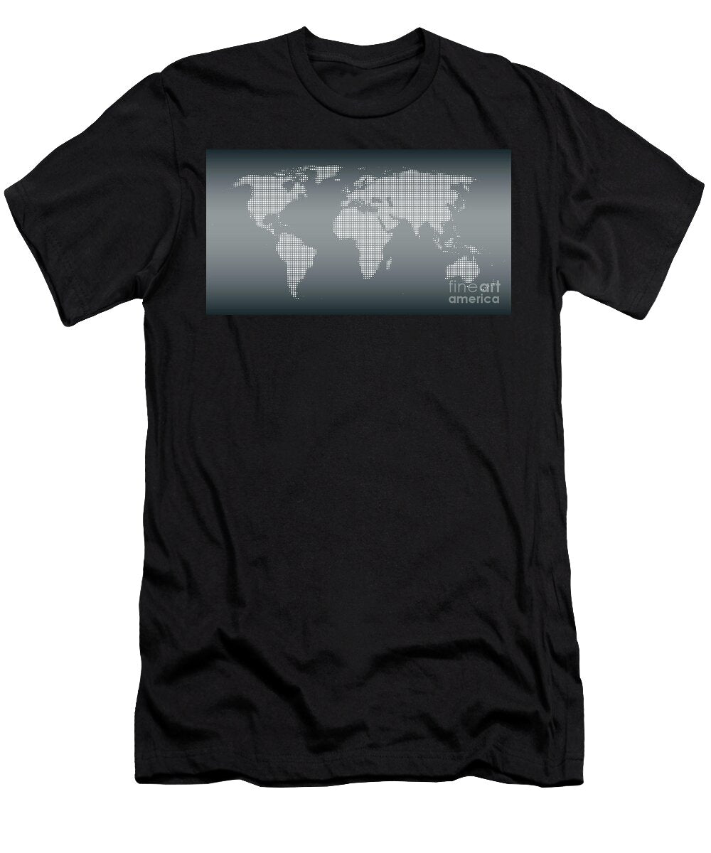 Silhouette of the World with White Halftone Dots on Gray Gradient Peter Hermes Furian T-Shirt