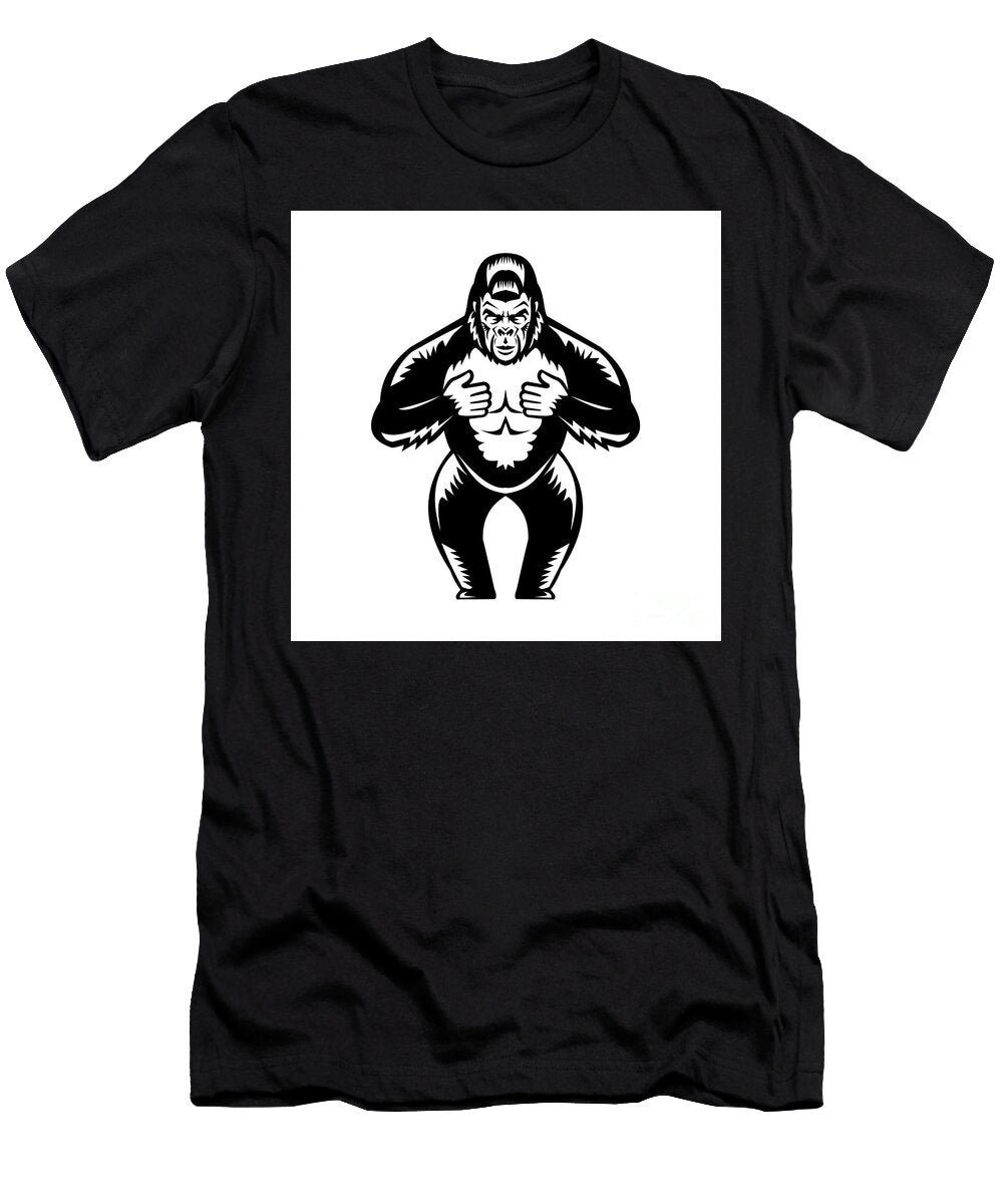 Silverback Gorilla Beating Chest Woodcut Aloysius Patrimonio T-Shirt