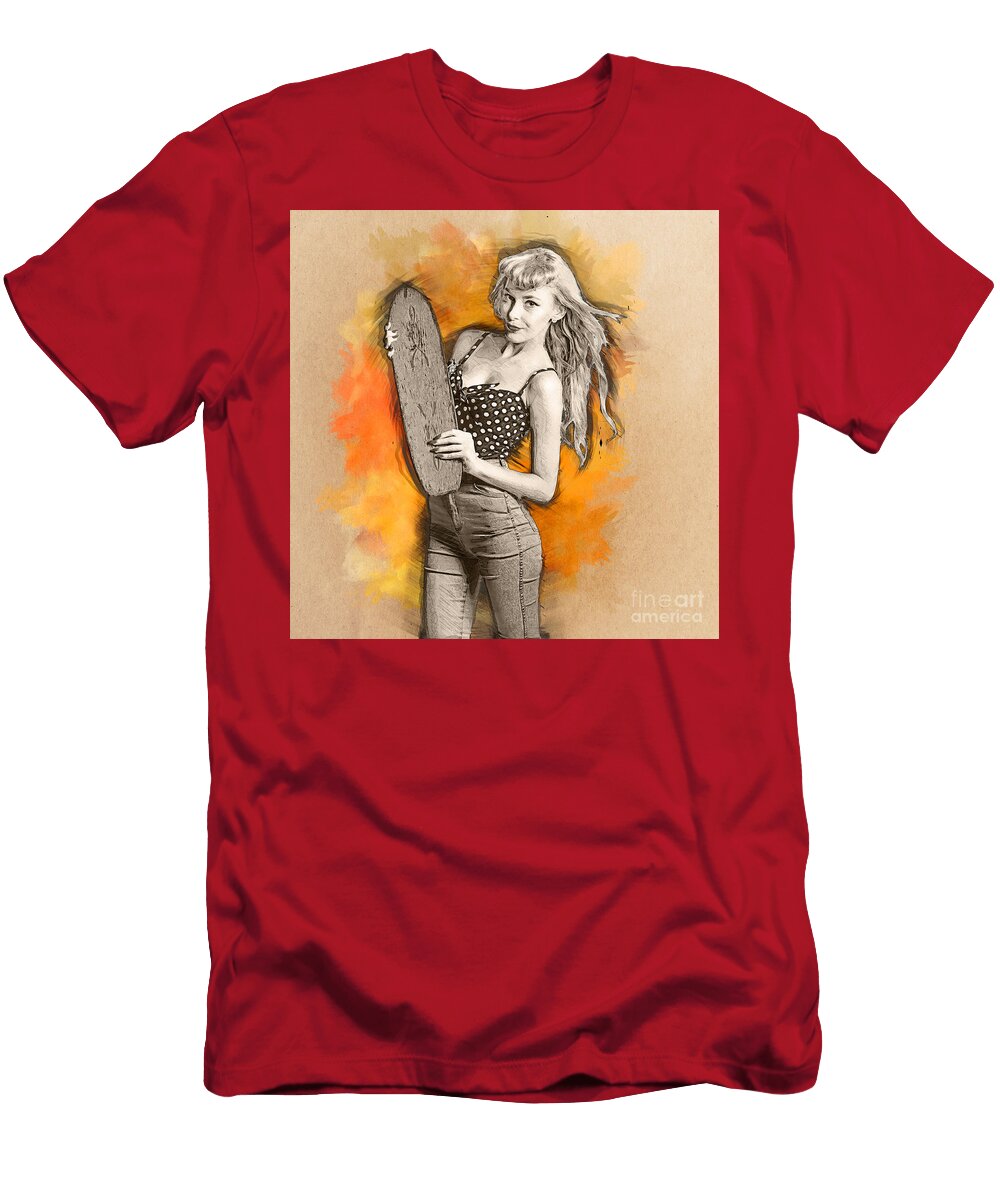 Skateboard Pin Up Illustration Ryan Jorgensen T-Shirt