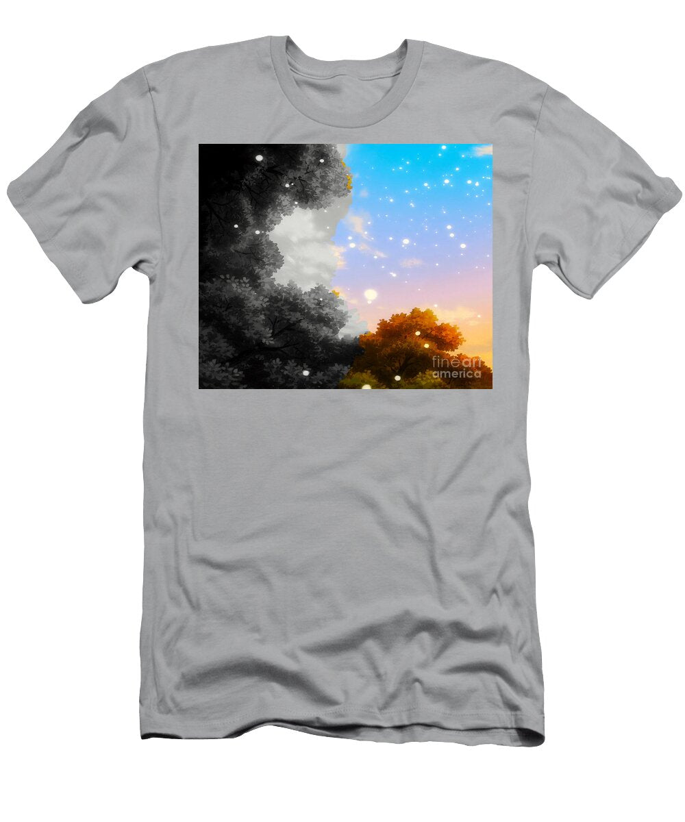 Sky in Forest Anime Scenery Spiritual Sanctuaries Within Chaos Mizorey T-Shirt