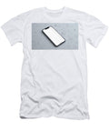 Smartphone Mockup with Blank White Screen on Minimalist Grey Background with Creative Linear Icons a Talha Khan T-Shirt