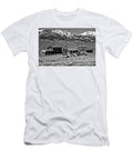 Snow Caps Behind the Yellowstone Forever Campus Black and White Adam Jewell T-Shirt