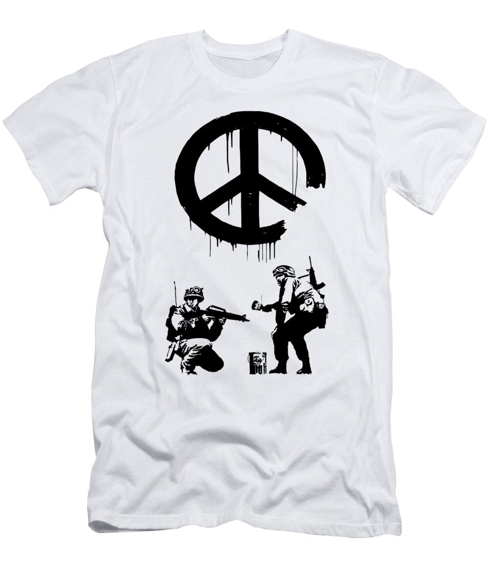 Soldiers with Peace Symbol Graffiti Ashim Mercadiez T-Shirt