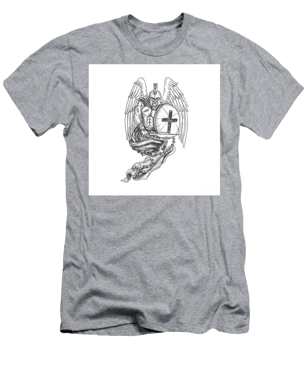 Spartan Warrior Angel Shield Rosary Tattoo Aloysius Patrimonio T-Shirt