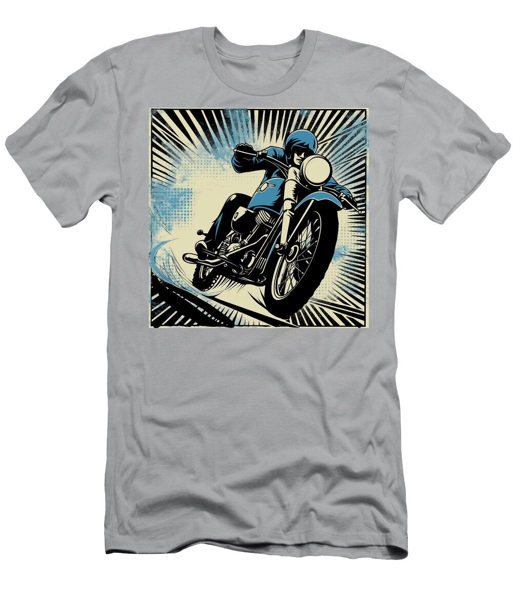 Speeding Blue Motorcycle Comic Book Art 40 Mad Paperairplanes T-Shirt