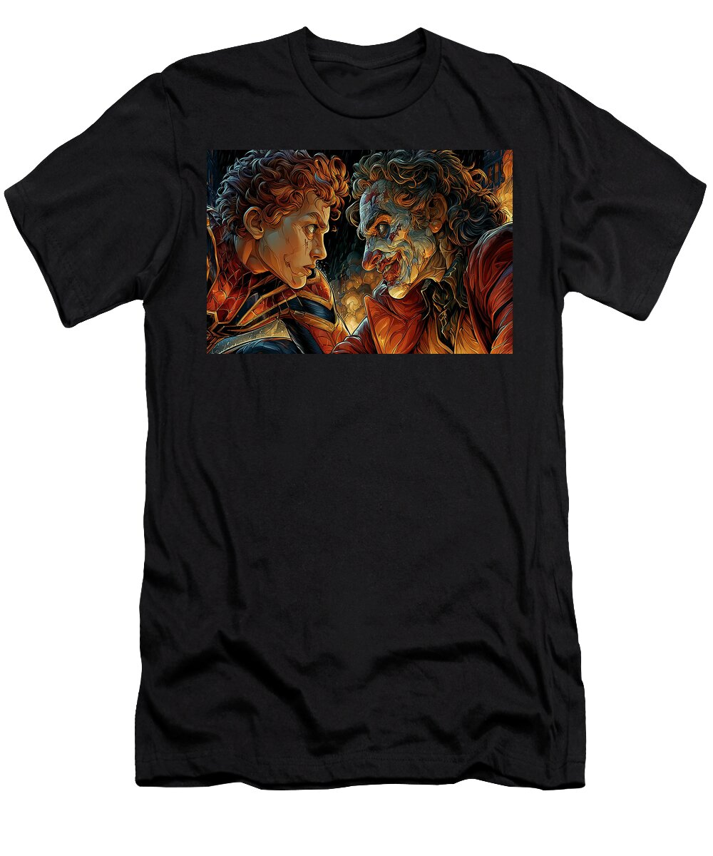 Spider Man Confronts the Joker Kevin Walker and Pixel Reverie T-Shirt