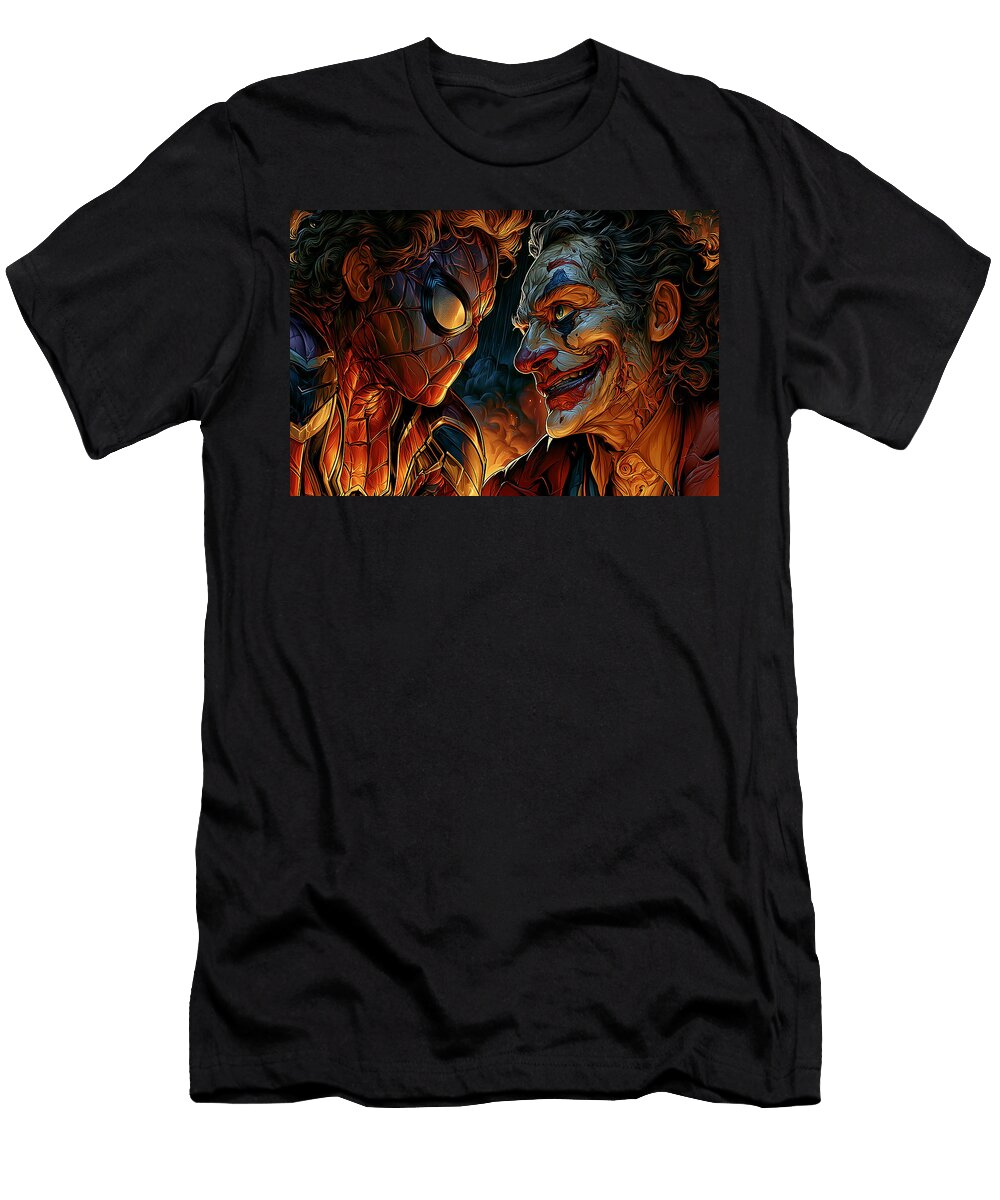 Spiderman and Joker Face Off Kevin Walker and Pixel Reverie T-Shirt