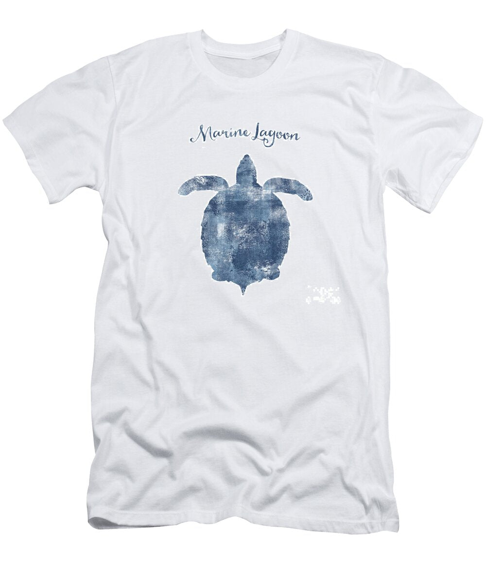 Sponge Painted Turtle Marine Lagoon Delft Blue Nautical Art Tina Lavoie T-Shirt