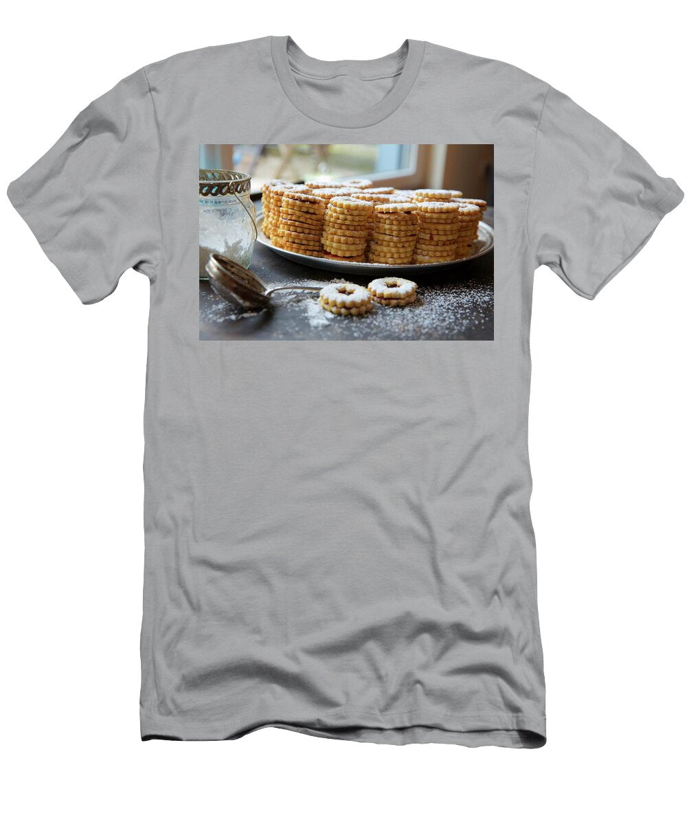 Stacks of Jammy Shortbread Biscuits with Icing Sugar Sabine Mader T-Shirt