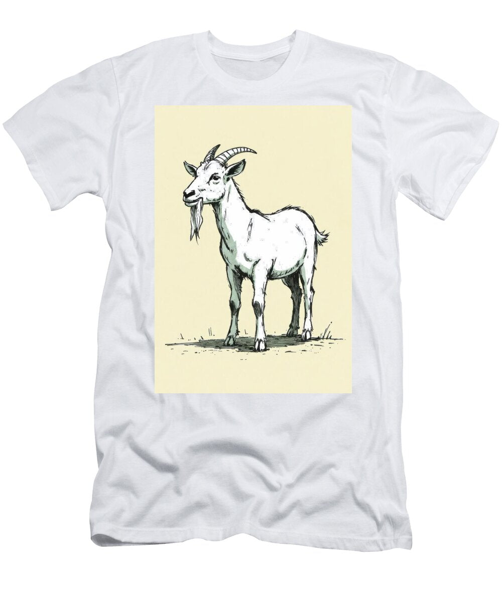 Standing Goat with Horns and Beard in a Neutral Setting Wall Art Prints T-Shirt