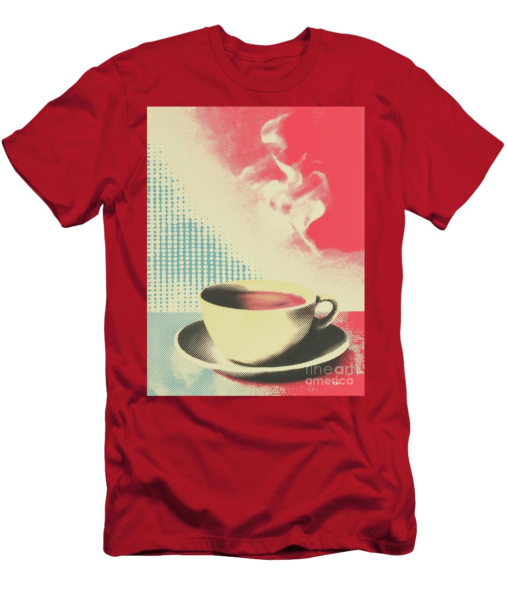 Steaming Cup of Coffee in Pop Art Frank Daske T-Shirt