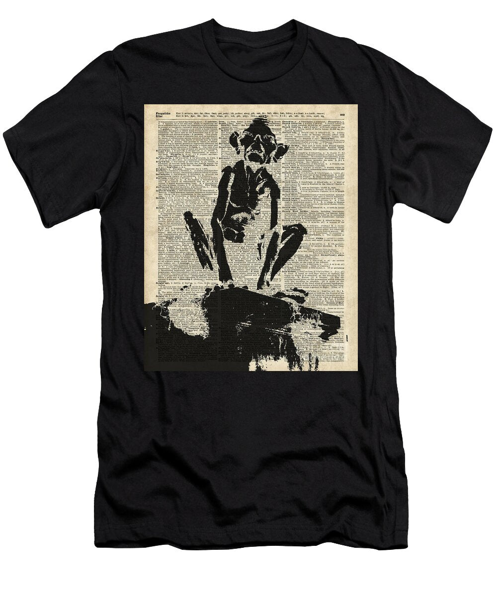 Stencil of Gollumsmeagol Over Old Dictionary Page Jacob Kuch T-Shirt
