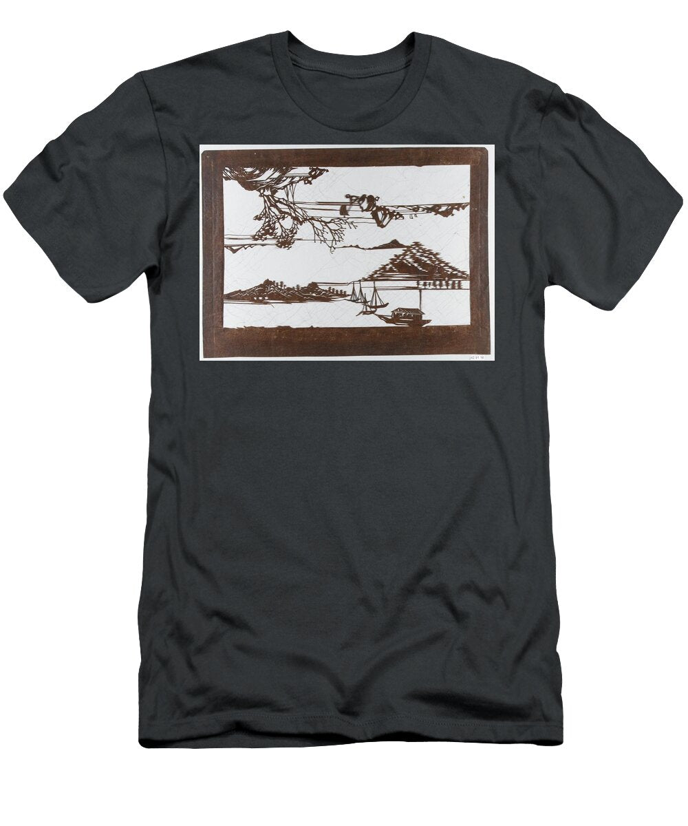 Stencil with Pattern of Seascape on White Ground Motionage Designs T-Shirt