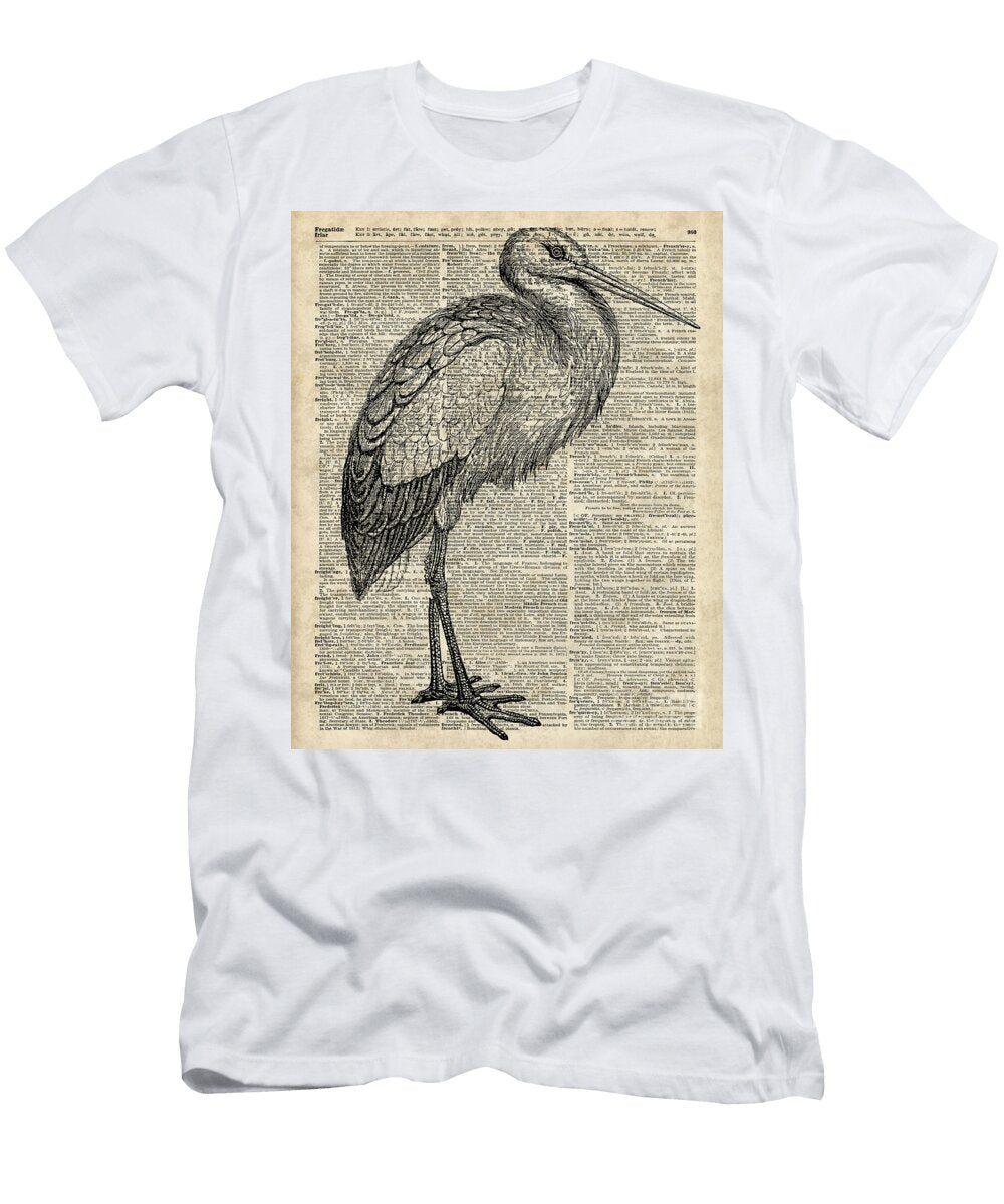 Storkwild Bird Vintage Ink Illustration Over Old Book Page Jacob Kuch T-Shirt