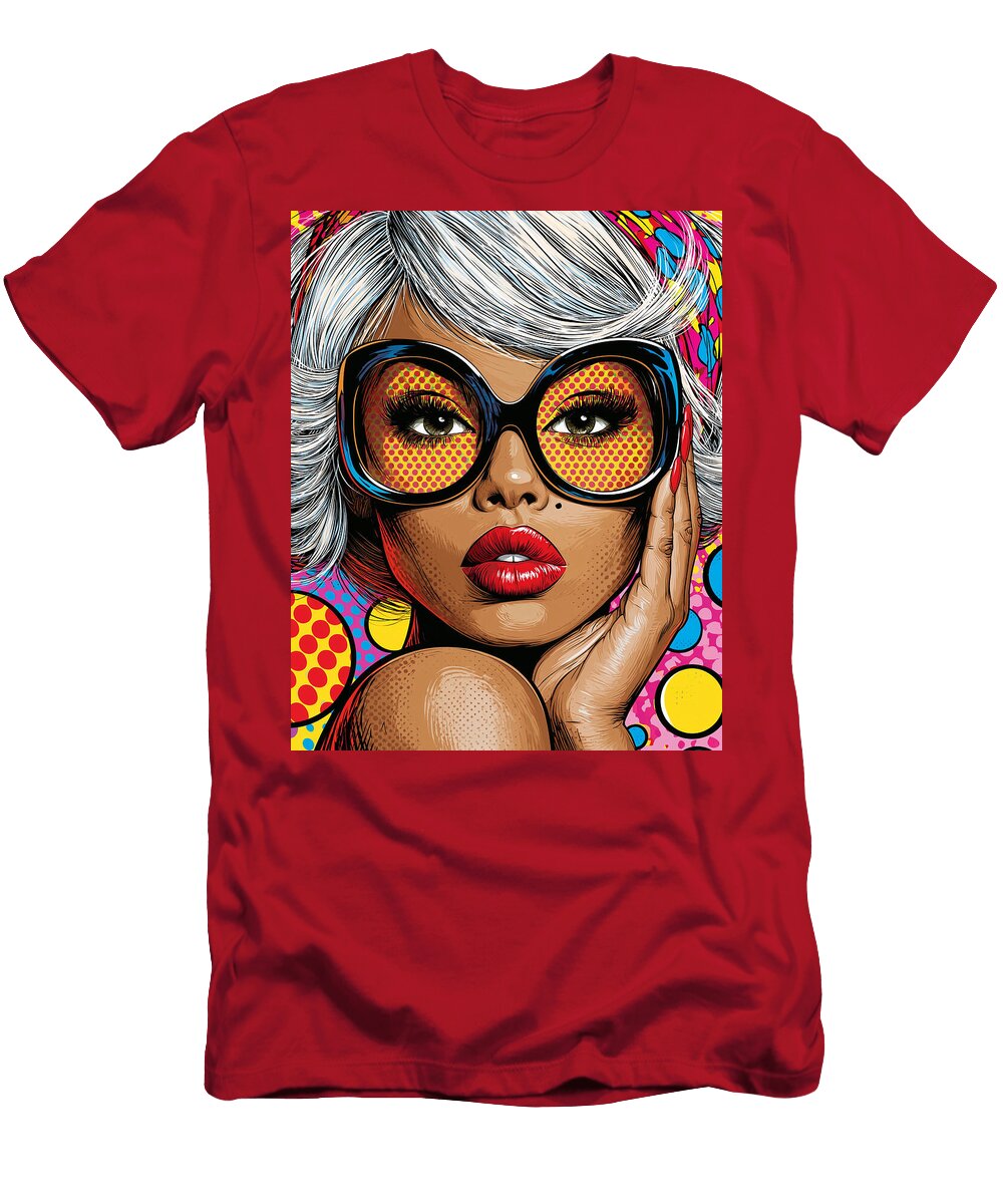 Stylish Woman with Pop Art Glasses Kevin Walker and Pixel Reverie T-Shirt
