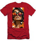 Stylish Woman with Reflective Sunglasses Kevin Walker and Pixel Reverie T-Shirt